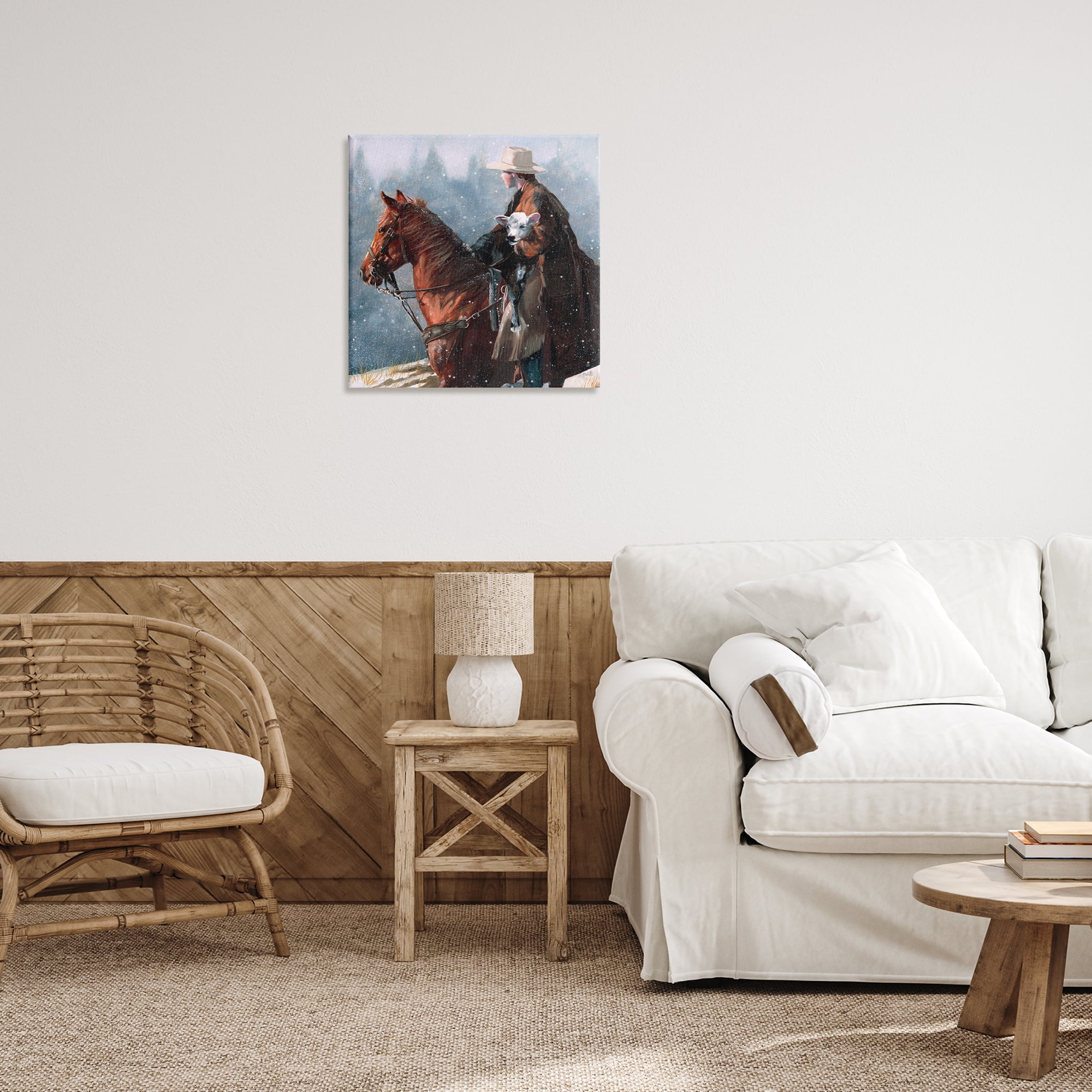 Stupell Industries Cowboy Snow Scene Animals & Insects Painting Gallery Wrapped Canvas Art Print Wall Art, 24 x 24