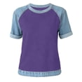 thumbnail image 4 of Sentmoon Chemises en Jean pour Femmes T-Shirts pour Femmes Manches Courtes Col Rond Patchwork Coupe Régulière Couleur Unie Extensible Vêtements de Plage et de Vacances pour Femmes Confortable 3TG-5TG, 4 of 5
