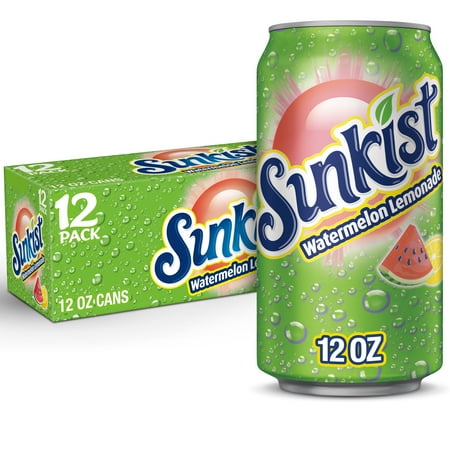 Sunkist Caffeine Free Watermelon Lemonade Soda Pop, 12 Fl Oz, 12 Pack Cans