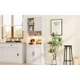 thumbnail image 1 of Armoire de Rangement de Garde-Manger de Cuisine de 71 Pouces de Hauteur avec Tablettes Ajustables, Tablette pour Micro-Ondes et DEL RVB – Portes de Grange – Vaisselier Autoportant pour Salle à Manger, Salon, Salle de Bain, Bar à Café – Blanc, 1 of 8
