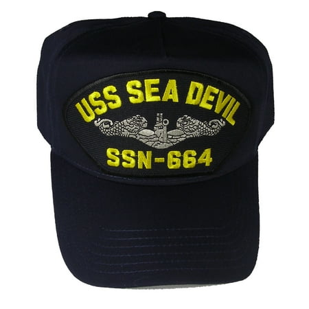 USS SEA DEVIL SSN-664 HAT With Silver Dolphins - Navy Blue - Veteran Owned Business