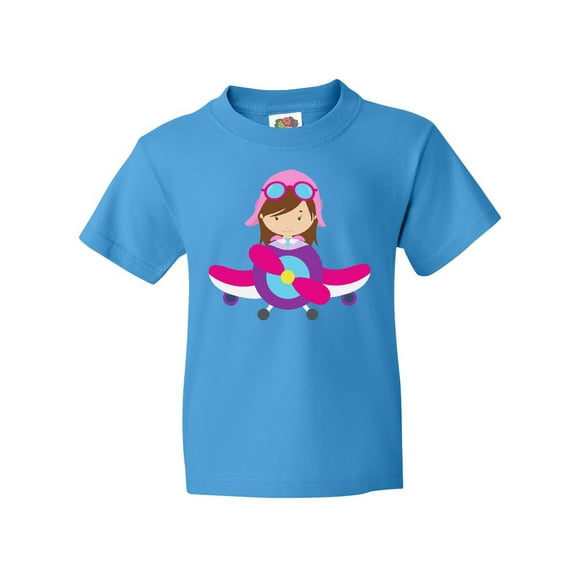 Inktastic Pilot Girl, Airplane, Plane, Flying, Brown Hair Youth T-Shirt
