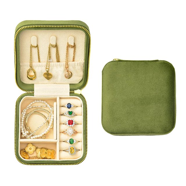 Joyero TAIMY Travel pequeño de terciopelo de felpa para mujer, color verde