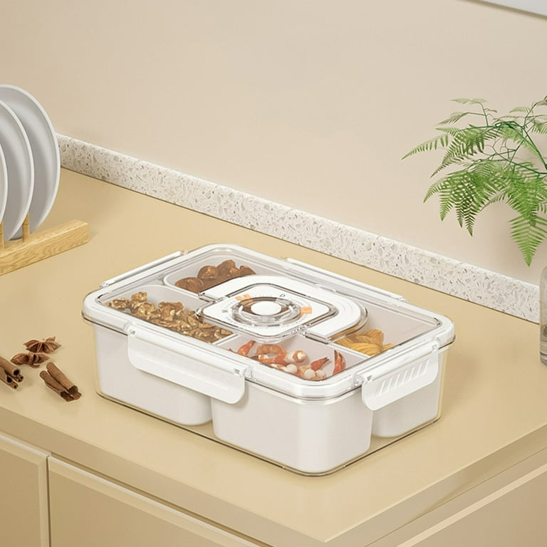 Hzsb Salad Crisper Snack Box with Lid 8 Compartments Food Grade Portable Handle Food Container for Fruits Nuts Parties