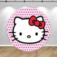thumbnail image 4 of Fondo para fiesta temática de Hello Kitty, cubiertas redondas, fondo para primer cumpleaños de niña, baby shower, gato rosa, círculo, cilindro, pancarta elástica, 4 of 5