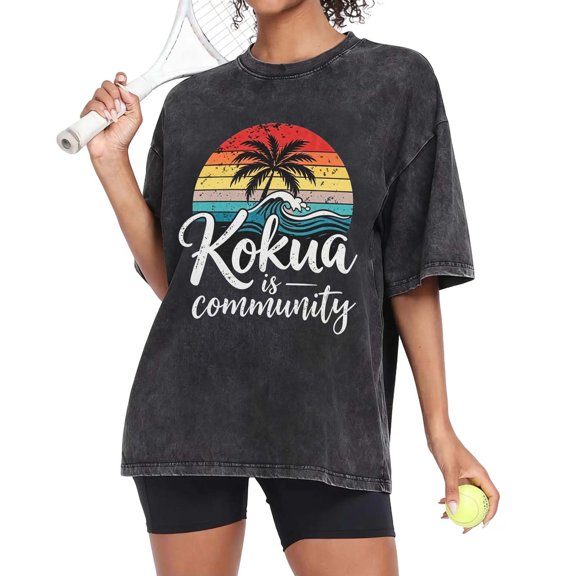 USPEED Sunset T-Shirt for Women Oversized Drop Shoulder Vintage Wash Casual Beach Short Sleeve Tee