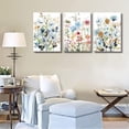 thumbnail image 3 of 3-Pieces Set Framed Watercolor Daisy Flower Canvas Wall Art Colorful Plant Decor Girls Pink Wildflower Pictures Green Leaves Rustic Art Purple Printing Farmhouse decor Living Room Bedroom Bathroom, 3 of 6