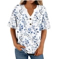 thumbnail image 5 of Ladies' Summer Short Sleeve Shirt Casual Button V-Neck Loose Fit Tshirts Boho Vacation Blouses Blouse, 5 of 5