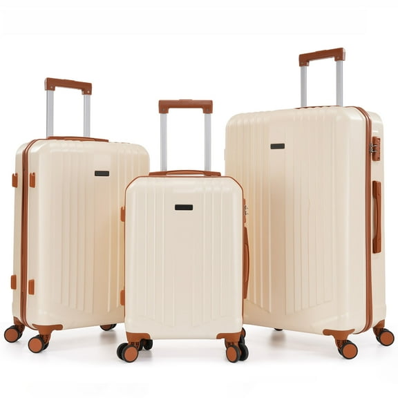 COBIZI 3-Piece Luggage Sets Hardshell ABS PC with 360°Spinner Wheels & TSA Lock, Lightweight Hardside Travel Suitcase 20in 24in 28in (Beige)