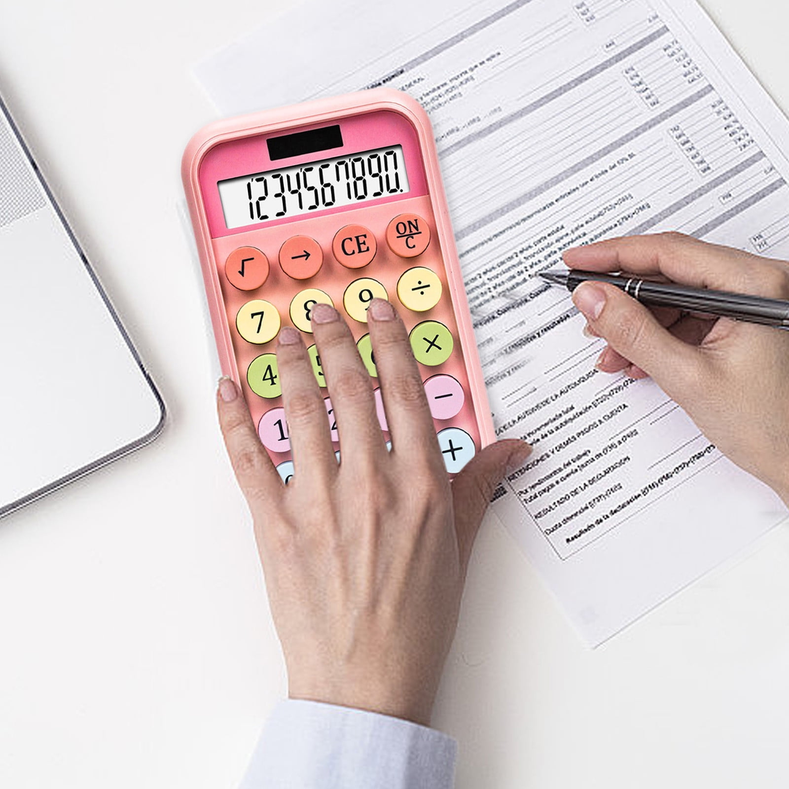 PEONAVET calculator 10-digit Desk Calculator with Large LCD Display and Sensitive Buttons Solar and Battery Powered Standard Functions for Office Home School Candy Colors