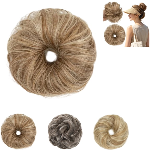 Messy Bun Hair Piece Human Hair Bun Wavy Curly Chignon Messy Hair Bun Extensions Tousled Updo Hair Pieces for Women Claw Clip in Bun Scrunchies for Women Sahara Beige