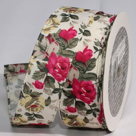 The Ribbon People White and Red American Rose Wired Craft Ribbon 1.5" x 54 Yards