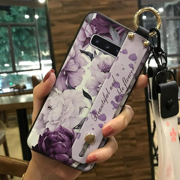 HBH-Phone Case For Samsung Galaxy S10 Plus/S10 /SM-G975N, Wristband Silicone Shockproof Anti-knock Kickstand Wrist Strap Phone Holder Soft case Anti-dust Protective Dirt-resistant Flower