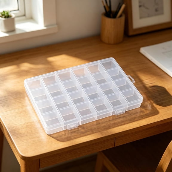 XIBUFE 24 Compartment Clear Plastic Storage Box with Lid and Clip Closure,Jewelry Beads Organizer for Crafts and Small Parts,24 Grids Craft Storage