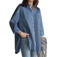 thumbnail image 3 of New stylish women‘s long sleeve lapel irregular solid color summer shirt with a unique design. tzw, 3 of 7