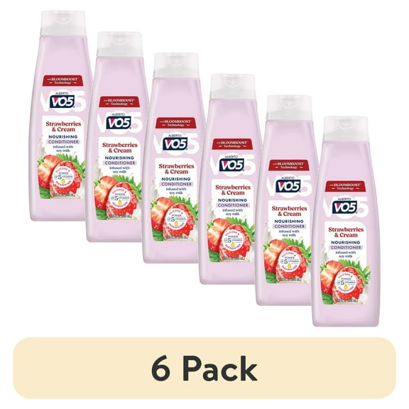(6 pack) Alberto VO5 Strawberries & Cream Nourishing Hair Conditioner with Soy Milk, 98% Naturally Derived, Paraben Free, Vitamin-Enriched Formula for Soft, Healthy Hair