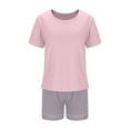 thumbnail image 5 of Viikei Womens Plus 2 Piece PJS,Women's Casual Loose with Chest Cushion Round Neck Short Sleeve Shorts Set Pink L, 5 of 6