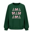 thumbnail image 6 of GuzomFashion Womens Green Christmas Waffle Knit Sweatshirt - Soft Stretchy with Tree & Pink Bow Print, Relaxed Fit S-XXL for Holiday Wear,Size M, 6 of 6