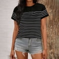 thumbnail image 2 of Lenpel T Shirts for Women Short Sleeve Crew Neck Striped T-Shirts Loose Tunic Tops Trendy Casual Tee Blouses, 2 of 6