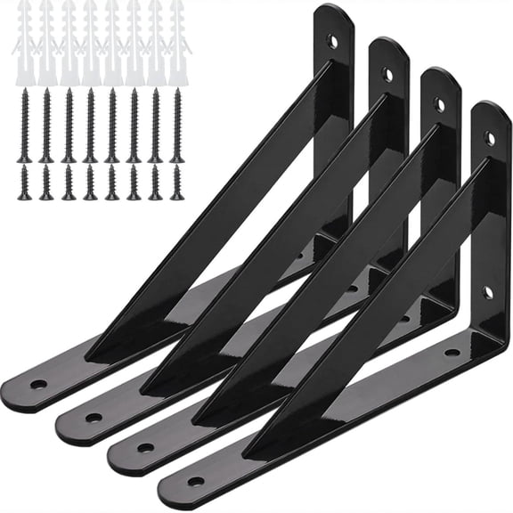 Heavy Duty L-Shaped Iron Shelf Bracket for Floating Shelves, 90° Wall Mount Support Bracket in Black, Multiple Sizes for Wood Board Display or Storage