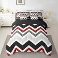 thumbnail image 2 of jejeloiu Geometric Waves Stripes Twin Bedding Sets 7-Piece,Geometric Lines Aesthetic Bedding Comforter Set,Red Gray Black Sheet Sets For Girls Microfiber Bedroom Decor Reversible, 2 of 8