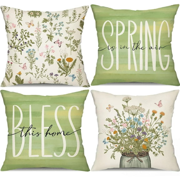 Spring Pillow Covers 18x18 inch Set of 4 vases Plant Decor Throw Pillows Covers Outdoor Spring Summer Pillow Covers Decor Couch Living Room 183