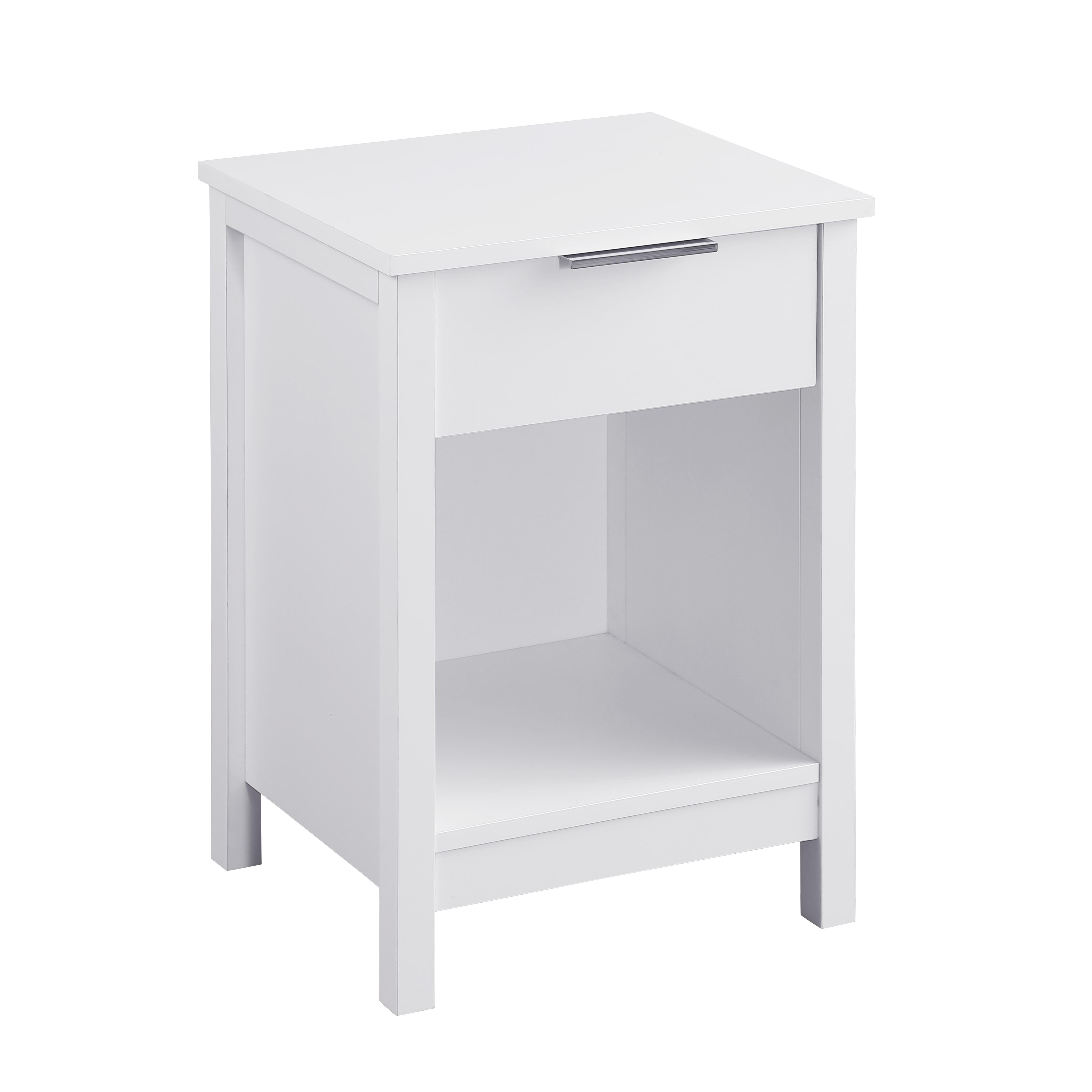 Nightstand with Drawer,3-Tier End Side Table with Storage Drawer and Shelf,Modern Bedside Night Stand for Bedroom, Living Room-Retro White