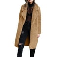 thumbnail image 2 of BADHUB Women's Fuzzy Fleece Lapel Open Front Long Cardigan Coat Faux Fur Warm Winter Outwear Jackets Brown L, 2 of 7