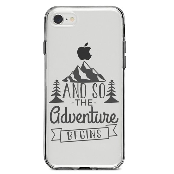 DistinctInk Clear Shockproof Hybrid Case for iPhone 7 8 SE (2020 Model) 4.7" Screen TPU Bumper Acrylic Back Tempered Glass Screen Protector - And so the Adventure Begins