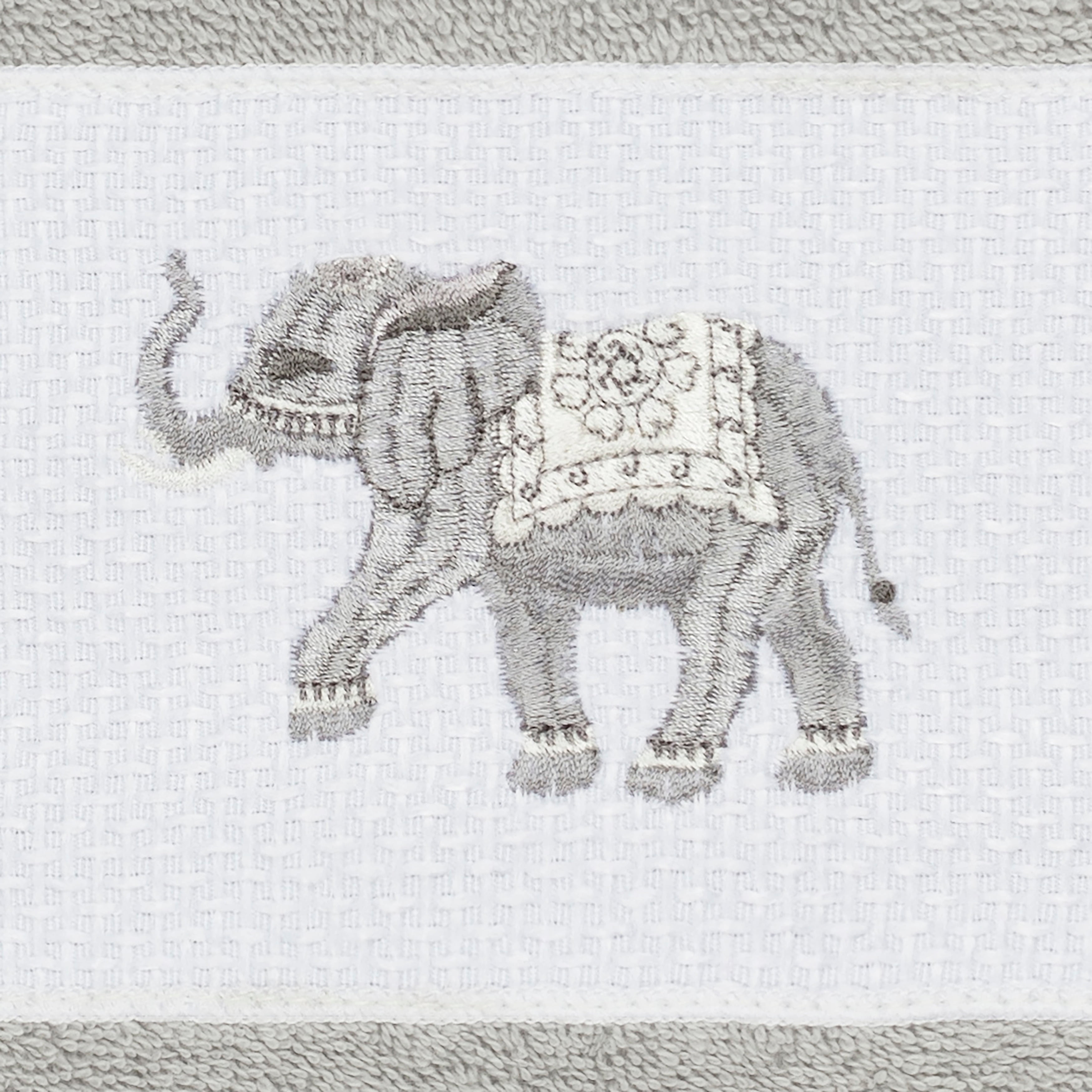 Authentic Hotel and Spa  Turkish Cotton Elephants Embroidered Light Grey Hand Towel