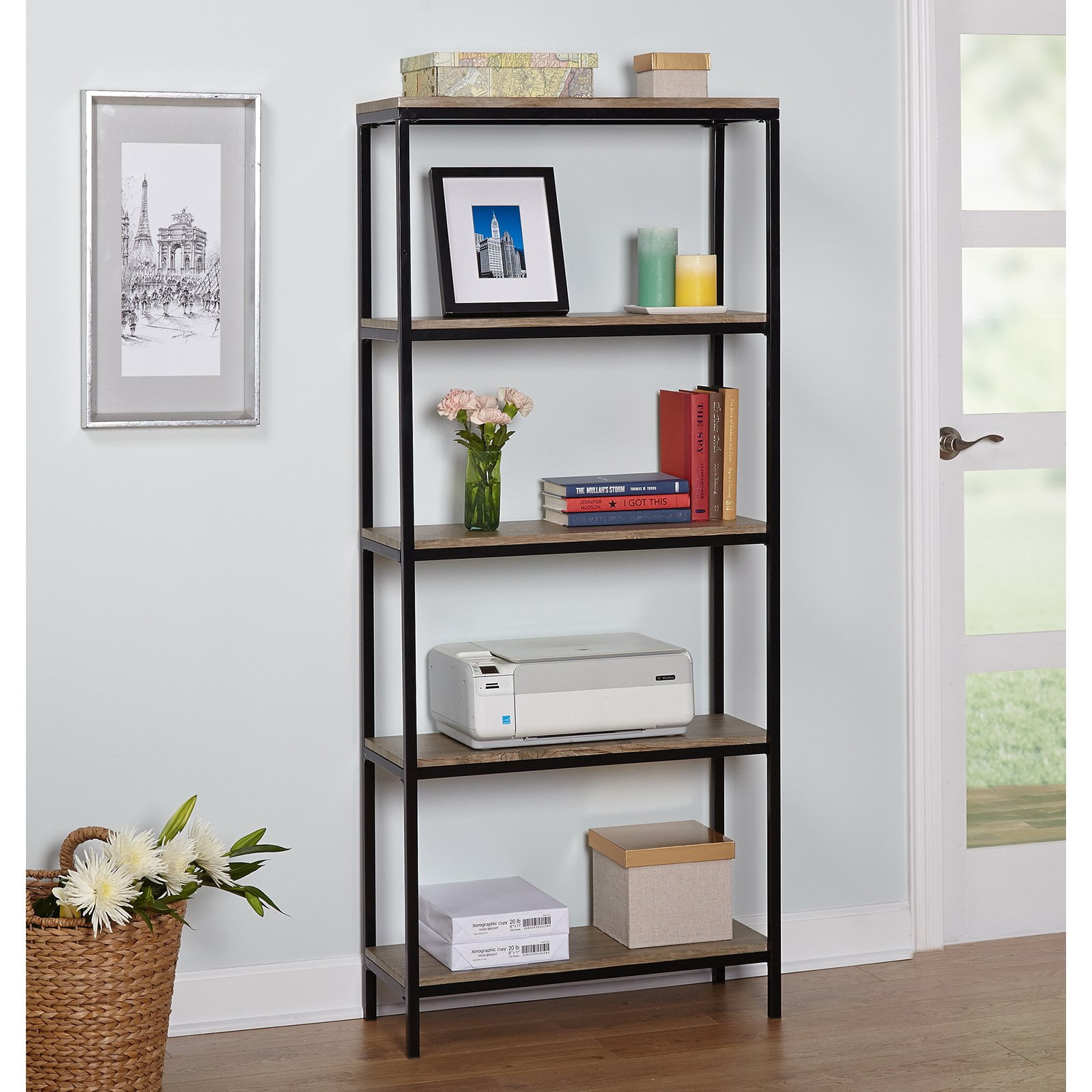 porch & den alethea tall narrow 5-shelf bookcase