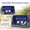 thumbnail image 3 of Outdoor Daybed with Canopy, 5pcs Patio Sectional Furniture Set with Table Thick Cushions Pillows, Retractable Canopy Conversation Sofa Set with Side Table, Dark Blue, 3 of 8