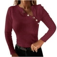 thumbnail image 2 of Long Sleeve Shirts for Women Knitted Tops Button Front Slit Casual Ladies Blouse Dressy Tunic Tops Basic Tee Shirts Wine XXL, 2 of 6