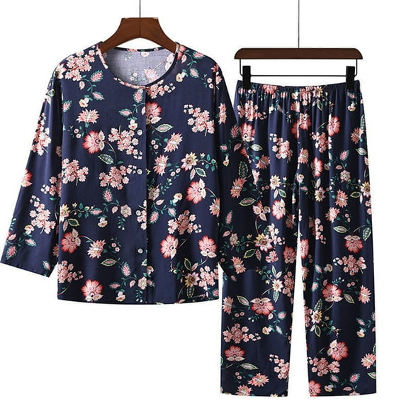 TopLLC Pajama Sets Lounge Sets for Women ,Women'S Sleepwear Women's Summer Two Piece Set Long Sleeve Round Neck Pajama Set Printed Tops Pants Set Pajama Sets