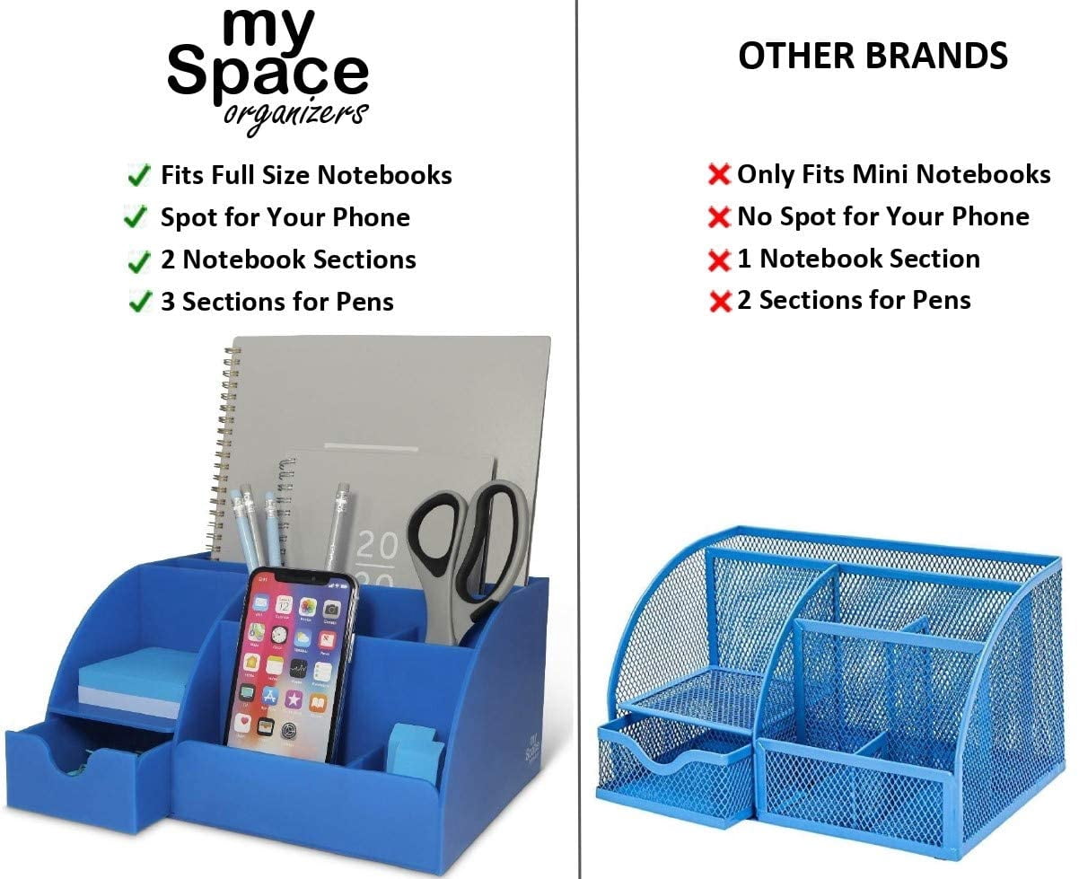 My Space Organizers 9-Compartment Desktop Organizer & Pencil Holder with Accessories, Blue
