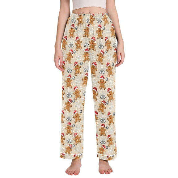 joogoo Women Gingerbread Man Snowflake Bell Pattern Pajamas Pants Lounge Bottoms Pjs with Pockets M