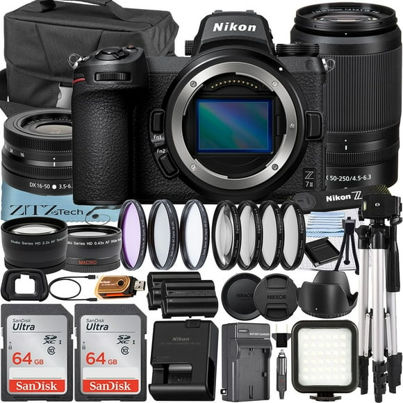 Nikon Z7 II Mirrorless Camera with NIKKOR 16-50mm + DX 50-250mm Zoom Lens + 2 Pack SanDisk 64GB Card + Case + Telephoto + Tripod + ZeeTech Accessory Bundle