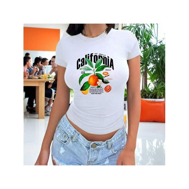 Playera Blusa De Naranjas Los Angeles California – Estilo Cítrico con Vibras del Oeste Color Blanco Talla Grande Marca Emil SaEs