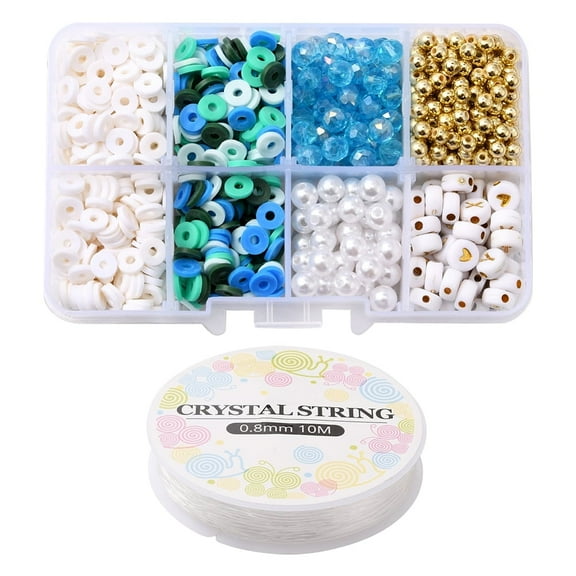 DIY Letter & Imitation Pearl & Heishi Beads Bracelet Making Kit Including Disc Polymer Clay & Electroplate Glass & Plastic Imitation Pearl & Plating Acrylic Beads Elastic Thread Blue Beads