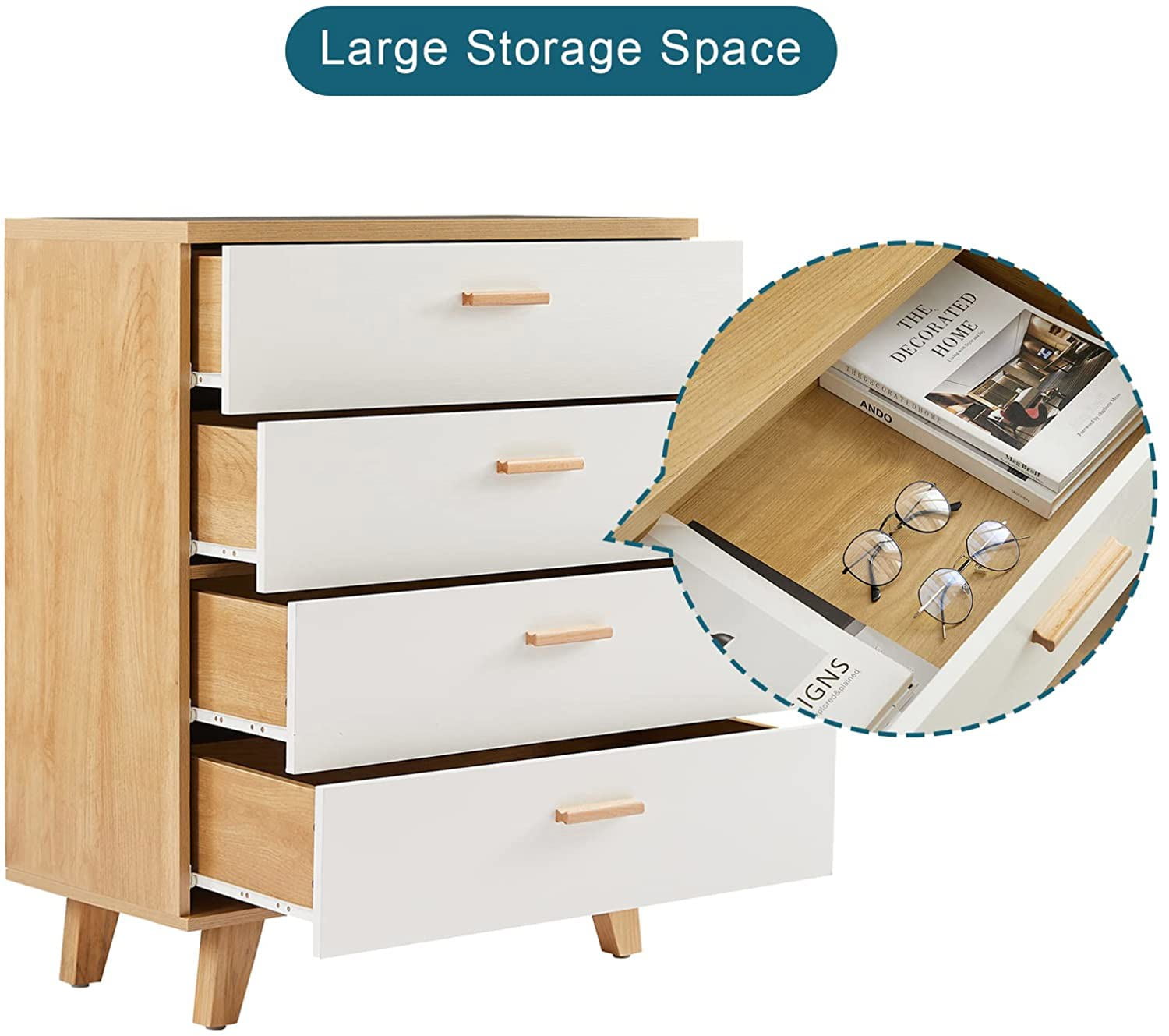 Resenkos Mid-Century Modern 4 Drawers Wooden Dresser Chest of Drawers Clothes Organizer, Rosewood&White Resenkos Mid-Century Modern 4 Drawers Wooden Dresser Chest of Drawers Clothes Organizer, Rosewood&White
