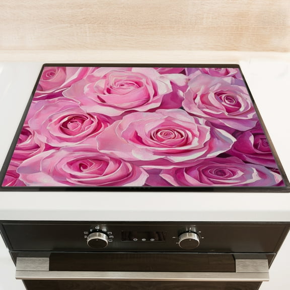 Silicone Stove Mat for Glass Top Stove, Cluster Of Pink Roses In Full Bloom Electric Stove Cover Mat, 28 x 20 Inch Heat - Resistant Gas Gtove Burner Covers Glass Stove Top Protector