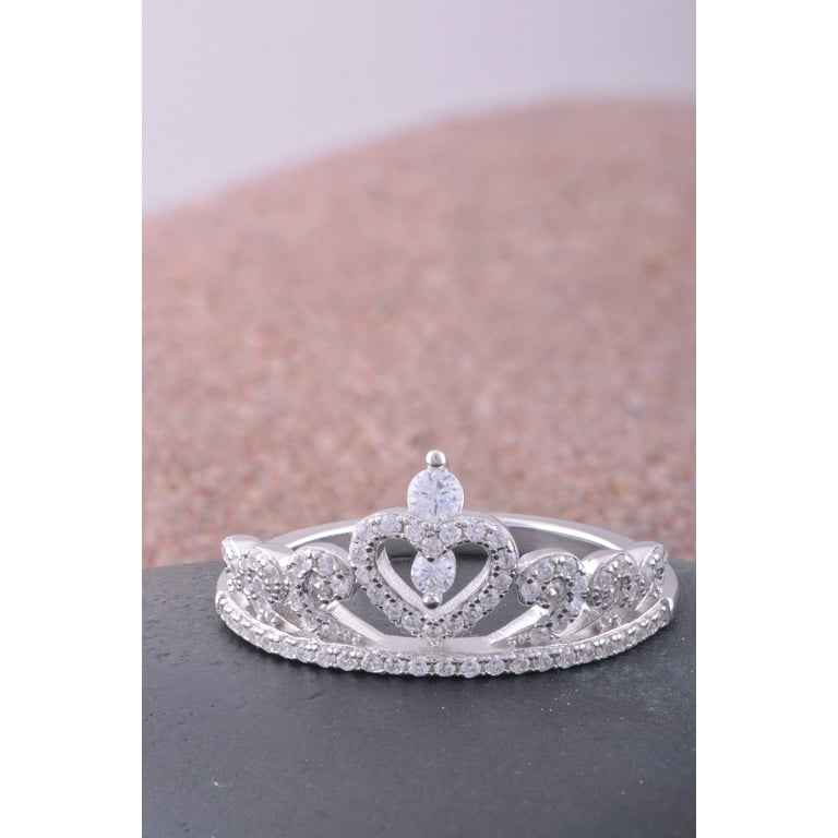 Crown Tiara Ring Design Princess CZ Cubic Zirconia Rhodium Over Sterling Silver Crown Tiara Ring Design Princess CZ Cubic Zirconia Rhodium Over Sterling Silver