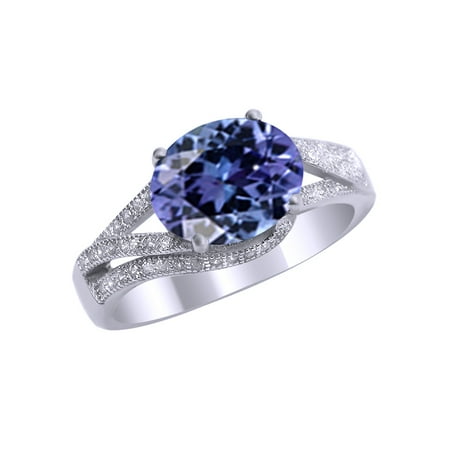 Lenox Pearl Ring - Simulated Alexandrite CZ and White Cubic Zirconia Fashion Ring In 14k White Gold Over Sterling Silver (3 Cttw)