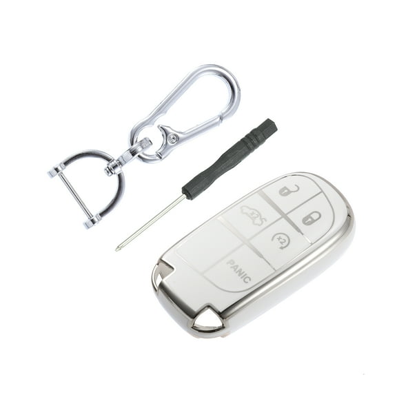 Unique Bargains TPU for Smart Key Fob Case Cover Kit with Keychain for Jeep Grand Cherokee Renegade 5 Key Silver Tone for White