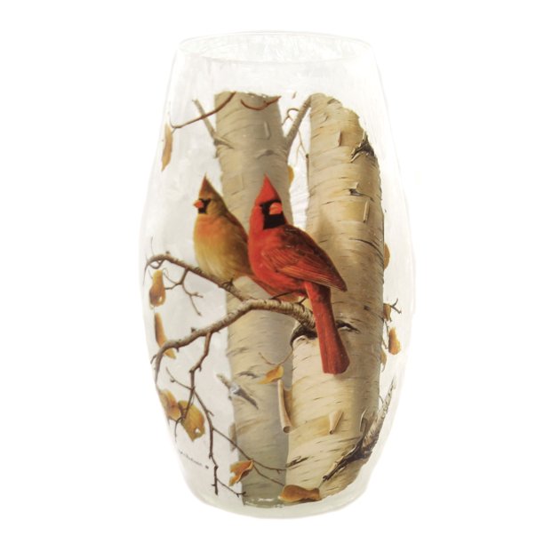 Stony Creek FALL CARDINAL PRELIT MED VASE Glass James Hautman Hbb9205