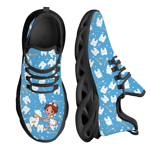 Zapatillas de deporte de malla con plataforma para mujer, con diseño de enfermera y dientes kawaii, cómodas, con cordones y plataforma para caminar.