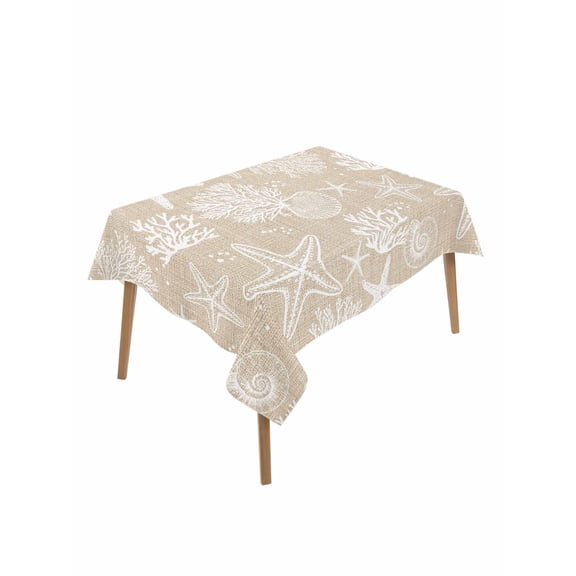 Rustic Coastal Rectangle Tablecloth, Sea Nautical Summer Beach Starfish Coral Waterproof & StainResistant Tablecloth, Washable Oil-proof Table Cover for Dining/Party/Wedding/Camping/Buffet 60x102 In