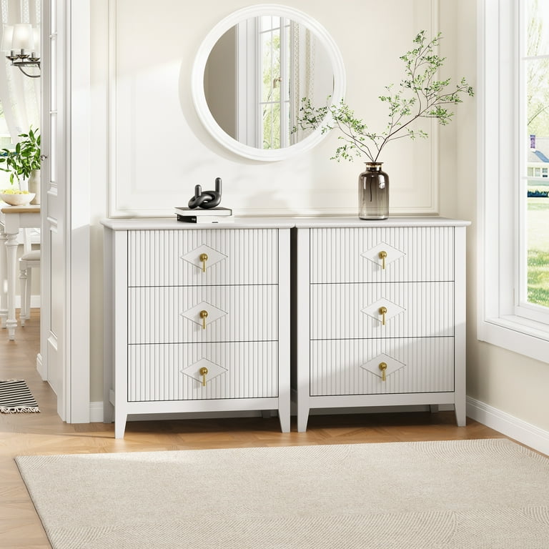 White Fluted Dresser for Bedroom, 32 Inch Wide Nightstand with Large Drawer, 3 Drawer End Table for Bedroom, Living Rooms, Offices, and Entryways White Fluted Dresser for Bedroom, 32 Inch Wide Nightstand with Large Drawer, 3 Drawer End Table for Bedroom, Living Rooms, Offices, and Entryways
