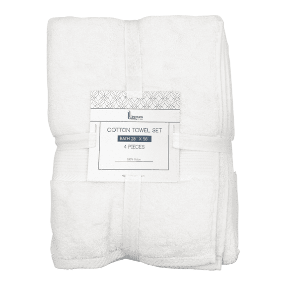 Linteum Textile Supply 4 Piece Towel Set, 28x56 Inch, 100% Cotton Zero Twist Premium Bath Towels Hotel & Spa Quality Quick Dry Fresh & Fluffy Towels, White