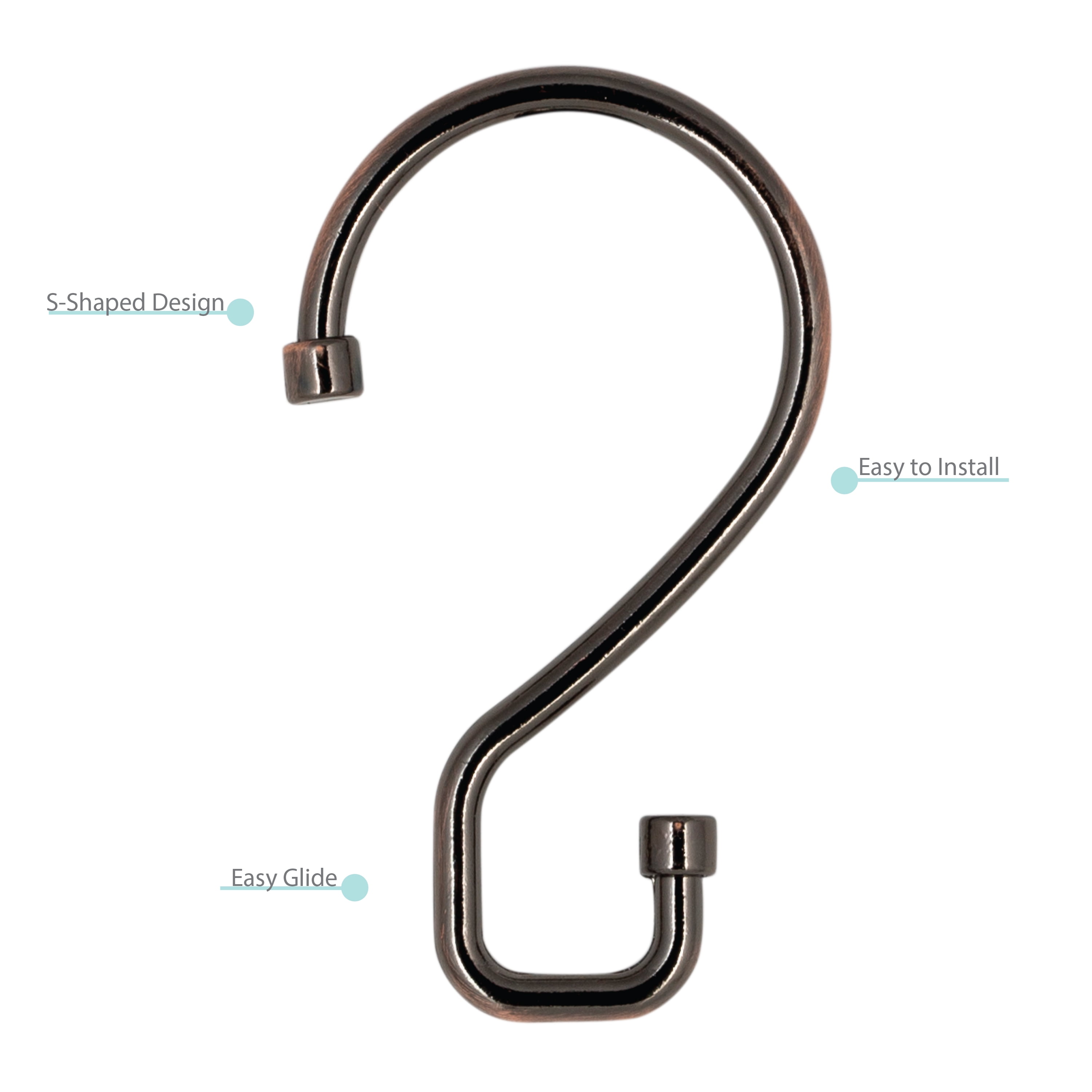 Bath Bliss Zinc Alloy Shower Curtain Rings, Bronze (12 Count)